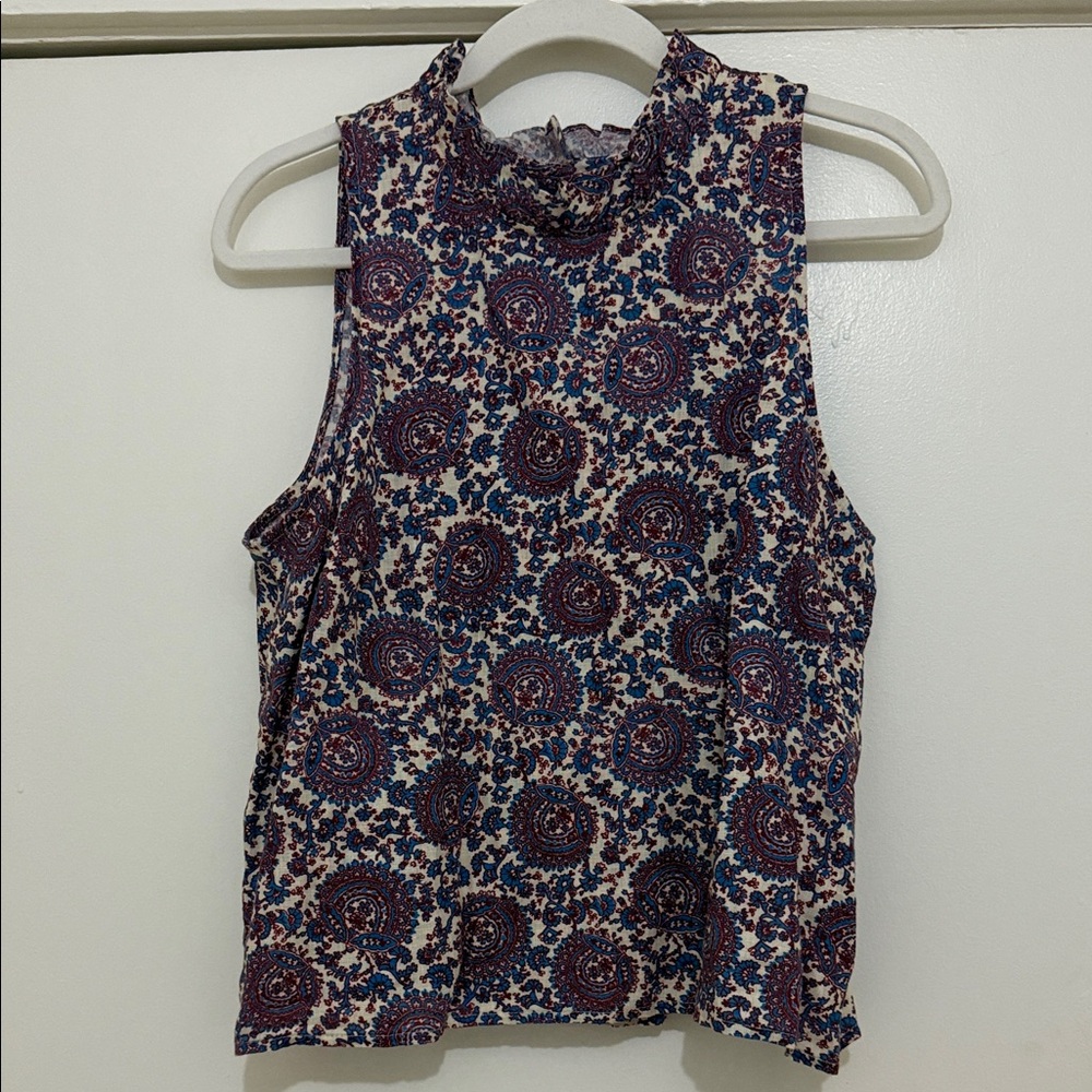 J. Crew Blue and Red Patterned Tank Top